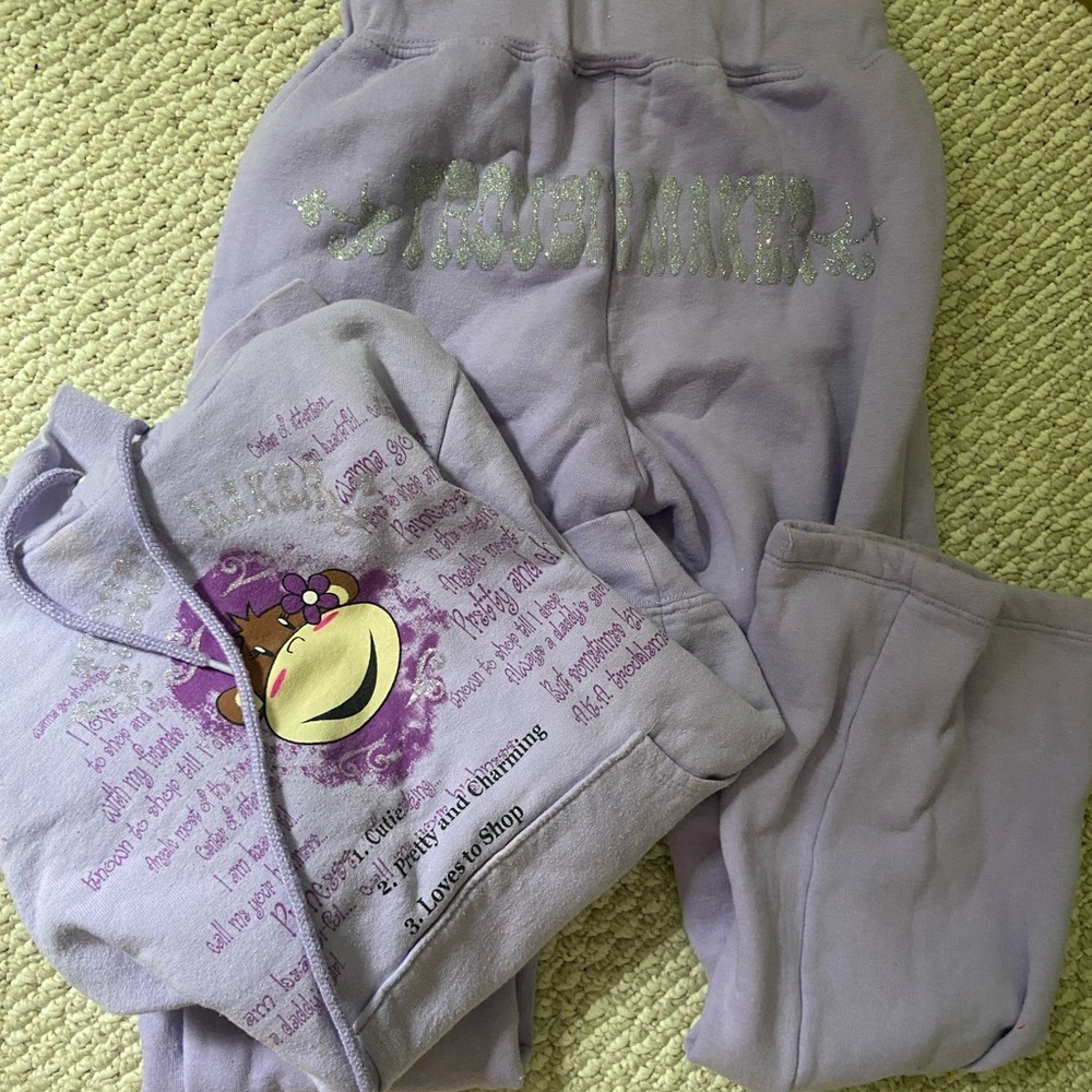 VTG Y2K Rave Girl troublemaker monkey lavender sweatshirt M (10/12) HTF!!